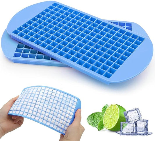Mini Ice Cube Trays Set of 2-160 Small Ice Cubes Silicone Mold for Whiskey, Cocktails, Water Bottles - BPA Free Flexible & Stackable Ice Maker (Blue) by Jisile