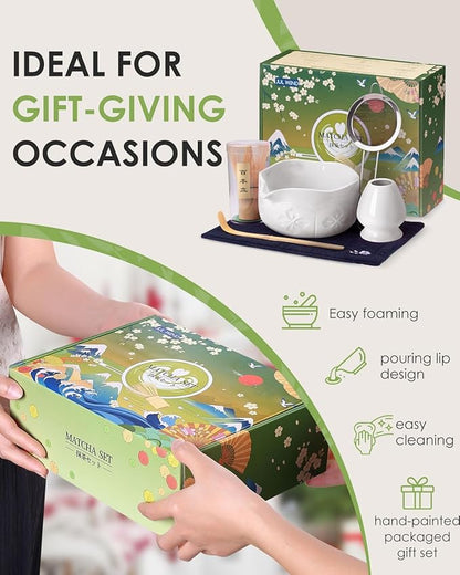 Matcha Whisk Set, Ceramic Matcha Bowl with Spout, Bamboo Whisk, Scoop, Sifter, Holder, Tea Towel - 6Pcs Matcha Kit Gift for Matcha Lovers Beginners (White) - Image 7