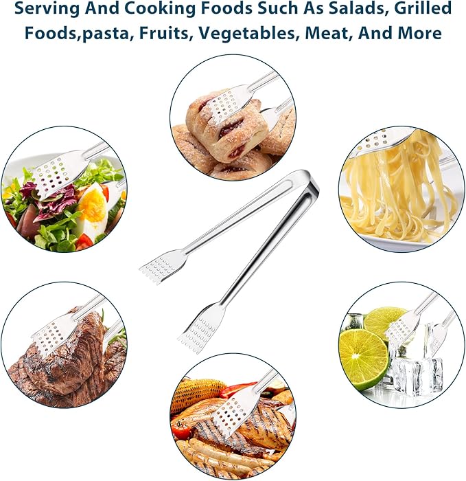 8 Pack 7-Inch Stainless Steel Serving Tongs, Mini Buffet Tongs for Appetizers, Desserts, Salad Bar, Ice, Sugar and Candy - Image 6