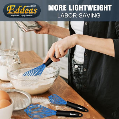 Eddeas Silicone Whisk, Non Scratch Whisk for Cooking, 5+7+9+11in Balloon Whisks, Suitable for Mixing, Blending. 11in Flat Whisks great for Ceramic Coated pans and Wider shallower pots. (Blue) - Image 6