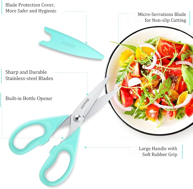 iBayam Kitchen Scissors - All Purpose Heavy Duty Meat Scissors, Poultry Shears, Dishwasher Safe, Stainless Steel, 2-Pack, Pastel Pink, Mint Blue - Image 2