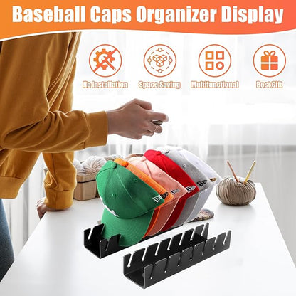 Hat Stand for Baseball Caps, 2 Pack No Install Acrylic Hat Organizer for 14 Baseball Caps Storage Organizer, Hat Racks Hat Holder Display and Organization for Closet, Bedroom, Dresser (Black-2Pack) - Image 5