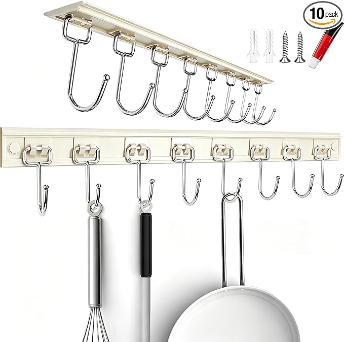 Cociat 2PCS Utensil Racks with 8 Hooks 17 Inch White Kitchen Utensil Holders Hanging Utensil Rack Multifunctional (17 inch White) by Cociat