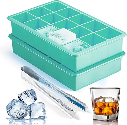 Silicone Ice Cube Trays for Freezer Set of 2, Square Ice Cubes Mold, Easy Release Silicone Old Fashioned Ice Cube Tray, Mini Fridge Rubber Ice Cube Tray for Whiskey Cocktail Coffee Soup by ZDPMK
