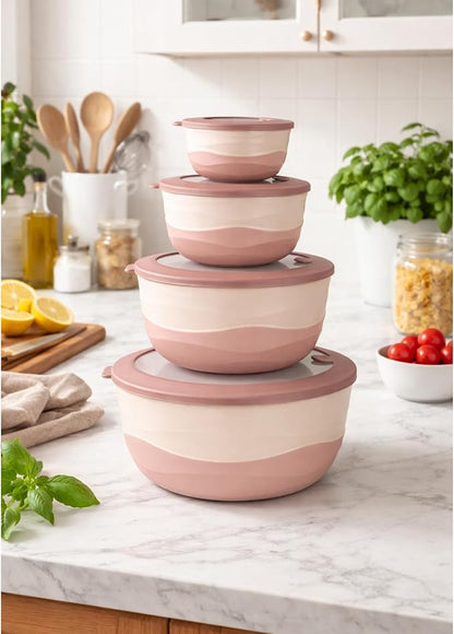 Pera Mixing Bowls with Lids Set, 8 Piece (4 Bowls + 4 Airtight Lids), BPA Free Nesting Kitchen Bowl Set for Mixing & Food Storage, Microwave & Dishwasher Safe (Pink)