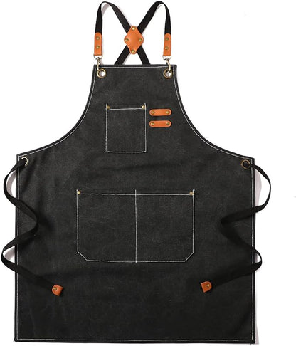 Tosewever Canvas Cross Back Chef Cotton Aprons for Men Women with Large Pockets by Tosewever
