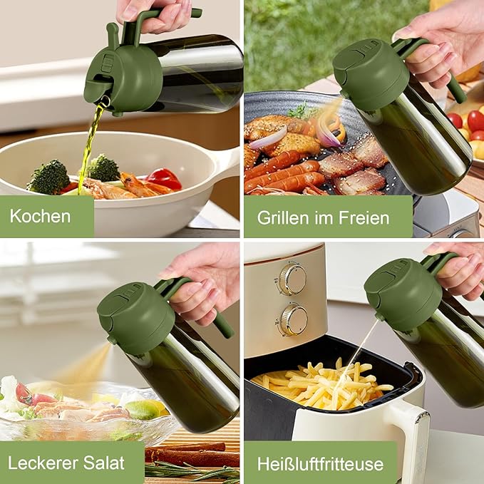 YARRAMATE 16oz/470ml Dark Green Oil Sprayer for Cooking with Stickers, Food-grade Premium 2 in 1 Olive Oil Dispenser Bottle for Kitchen Gadgets, Air Fryer, Salad, Frying, BBQ (OliveGreen) - Image 5