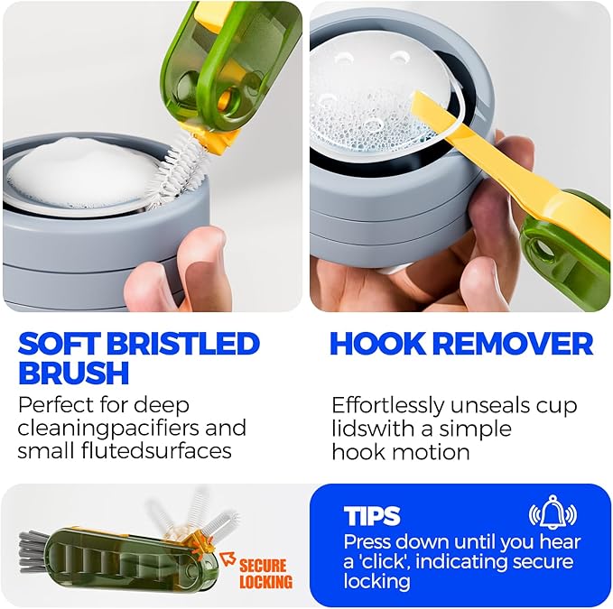 6 Pack Holikme 4 in 1 Cup Lid Cleaning Brush Set with 3 Straws, Multifunctional Bottle Brush, Silicone Cup Lid Gap Cleaner, Durable Bristle Crevice Cleaning Brush, Olive - Image 4