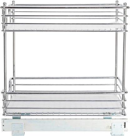 Household Essentials Glidez Chrome-Plated Steel Pull-Out/Slide-Out Storage Organizer with Plastic Liners for Under Cabinet Use - 2-Tier Design - Fits Standard Size Cabinet or Shelf, Chrome