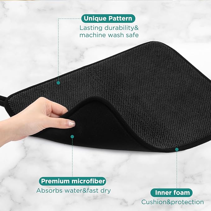 GeeRic Microfiber Dish Drying Mat, Super Absorbent Kitchen Dish Drying Pad, Reversible for Countertop, 15*20 inch Black - Image 3