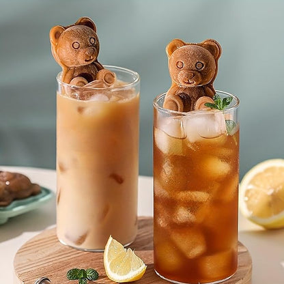 3D Bear Ice Cube Mold, Green Silicone Ice Cube Tray with Lid for Cocktail Whiskey, Large Ice Cube Trays for Freezer, Food Grade Reusable Ice Cube Molds, Cute Candies Chocolate Bear Silicone Molds