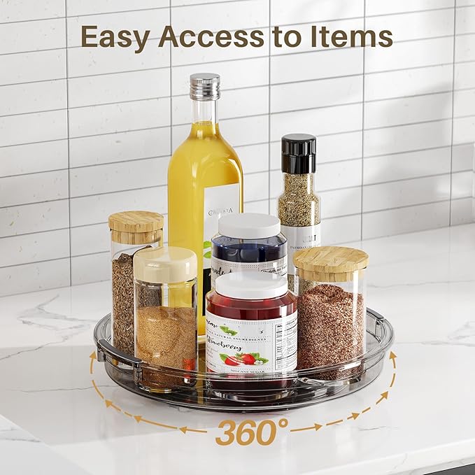 LAMU 2 Pack Lazy Susan Turntable Organizer for Cabinet, 10.6'' 9.25'' Condiment Organizer for Refrigerator, Kitchen Pantry, Medicine Cabinet Organizer, Spices Rack Organization, Bathroom, Grey - Image 4