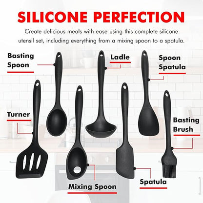 Chef Craft - Premium Silicone Kitchen Tools and Utensils Set, Non-Scratch, Withstands Temperatures up to 450°F, BPA-Free, 7 Piece Cooking Utensils Set, Black - Image 4