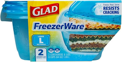 Glad GladWare FreezerWare Food Storage Containers with Lids, Large Rectangle BPA Free Plastic for Freezing Soups Meals and Batch Cooking, Crack Resistant, Microwave Dishwasher Safe, 64 Oz, 2 Ct - 6 Pk - Image 2