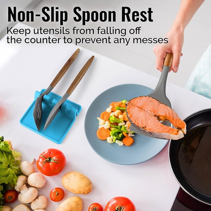 Zulay Kitchen Silicone Utensil Rest with Drip Pad for Multiple Utensils - BPA-Free, Heat-Resistant Spoon Rest & Spoon Holder for Stove Top - Kitchen Utensil Holder for Ladles & Tongs - Blue - Image 4