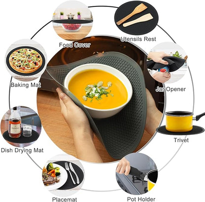 4 in 1,WENWELL 2 Microwave Splatter Cover & 2 Mat,Cooking Splash Guard with Handle,Kitchen dish bowl Plate Proof Food lid & Silicone Round mat,Home Apartment Essential - Image 9