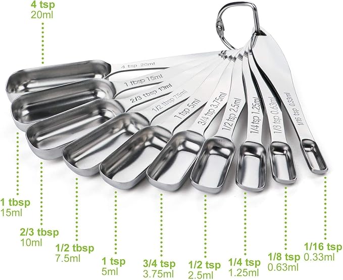 FANGSUN Narrow Measuring Spoons Set of 10, Heavy-Duty Stainless Steel Measuring Spoons with Long Handles & Engraved Measurements, Fits in Spice Jars, for Baking & Cooking - Image 5
