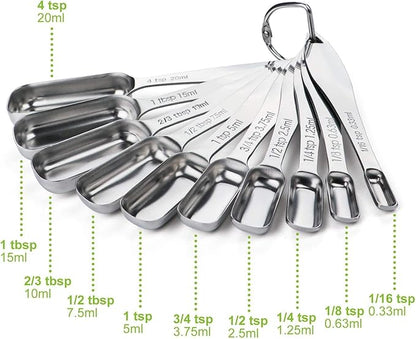 FANGSUN Narrow Measuring Spoons Set of 10, Heavy-Duty Stainless Steel Measuring Spoons with Long Handles & Engraved Measurements, Fits in Spice Jars, for Baking & Cooking - Image 5