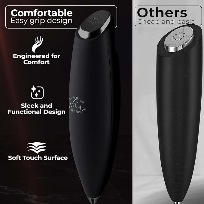Zulay Kitchen Patented Tornado Triple Whisk Milk Frother with 4 Duracell Batteries – Handheld Foam Maker for Coffee, Lattes, Matcha & Hot Chocolate – Rich, Creamy Froth in Seconds - Executive Black - Image 4