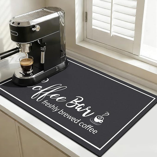 Findosom Dish Drying Mat, 16"x 24" Super Absorbent & Hide Stain Coffee Mat, Cuttable Drying Mat for Kitchen Counter, Coffee Bar Accessories, Under Dish Rack, Coffee Maker, Espresso Machine, Black by Findosom