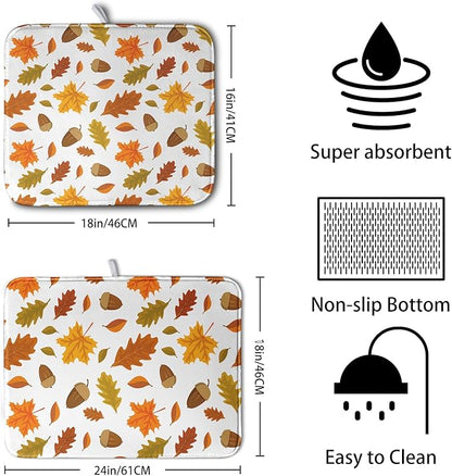 Fall Leaves Dish Drainer Mat - Absorbent Drying Mat for Counter - 18x24 Inch, Orange Maple Leaf Pattern - Image 2