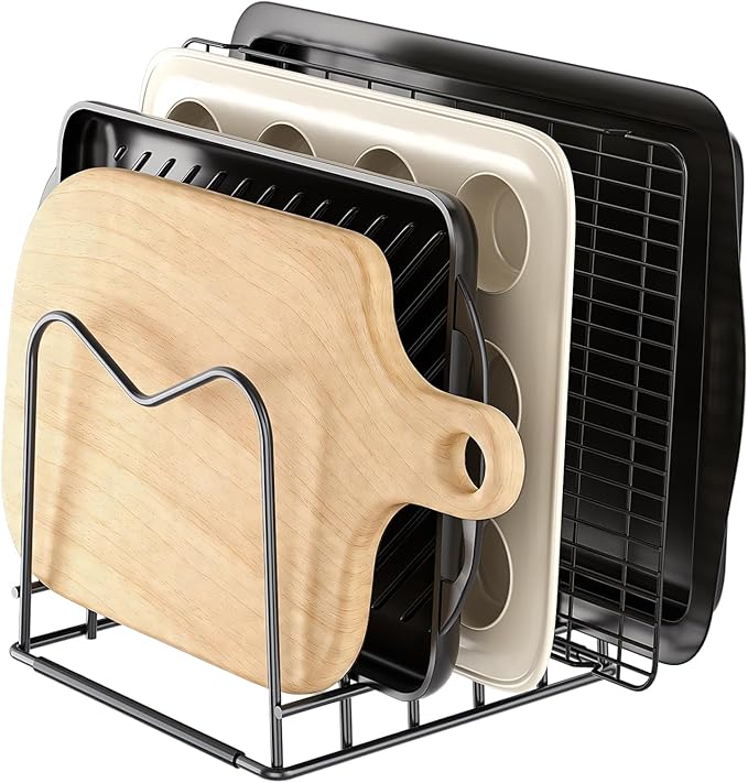 ORDORA Cutting Board Holder Stand Rack Organizer for Cabinet, 5mm Wire Storage Rack for Countertop, Baking Cookie Sheet Pan Organizer inside Cabinet, Chopping Board Holder for Pots, Lids and Skillets by ORDORA