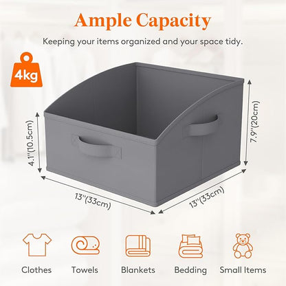 Lifewit Trapezoid Closet Storage Bins for Shelf, 6 Packs Non-woven Closet Organizer Baskets with Handles, Foldable Clothes Containers Boxes for Clothing, Book, Purse, 16L, Medium, Gray