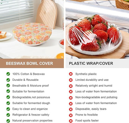 Reusable Bowl Covers for Bread Proofing - Beeswax Bowl Covers Reusable 3 Set, Cotton Blend Stretch Design, Fits 4-13 Inch Bowls, Shower Caps for Sourdough Bread, Dough Proofing & Food Storage（Flower）