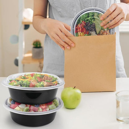 Meal Prep Containers Reusable 32oz - Meal Prep Bowls with Lids 50 Pack, Round Food Prep Bowls for Takeout, Disposable To Go Food Containers, Stackable, Leakproof, BPA-Free, Microwave/Freezer Safe - Image 6