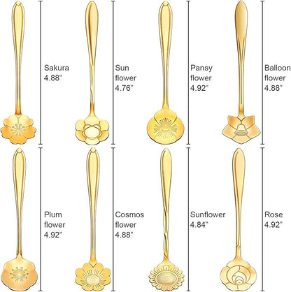 Chengu 8 Pieces Flower Coffee Tea Spoons Stainless Steel Sugar Spoons Tea Party Flower Fancy Tableware Set Stir Bar Creative Stirring Teaspoon, 8 Different Patterns(Gold) - Image 7