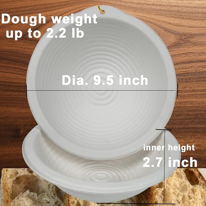 9 Inch Pulp Sourdough Banneton Bread Proofing Basket with 2 Liners, Round Pulp Banneton Bread Proofing Supplies, Reusable Sugarcane Fiber Cold Fermentation Basket Bowl for Homemade Baker Starter - Image 7