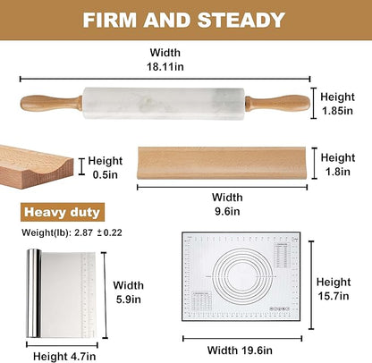 Koville African Natural Marble Rolling Pin, Non-Stick Polished Dough Roller, Pasta, Dumpling, Fondant, Pie Crust, Bread, Pizza Dough, Kitchen Baking Pastry Tools with Mat/Scraper（Namib Fantasy） - Image 2
