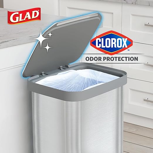 Glad Stainless Steel Step Trash Can, Series 2 with Clorox Protection - Large Metal Kitchen Garbage Bin with Soft Close Lid, Foot Pedal and Waste Bag Roll Holder, 20 Gallon - Image 3