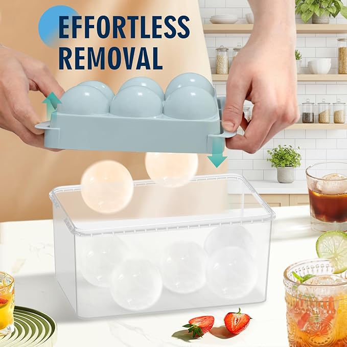 Large Ice Ball Maker Mold, 1.9" Round Ice Cube Mold for Whiskey Bourbon Cocktail, 6 Balls, Sphere Ice Mold, Big Ice Cube Tray with Container and Tongs, Easy to Fill & Release - Image 2