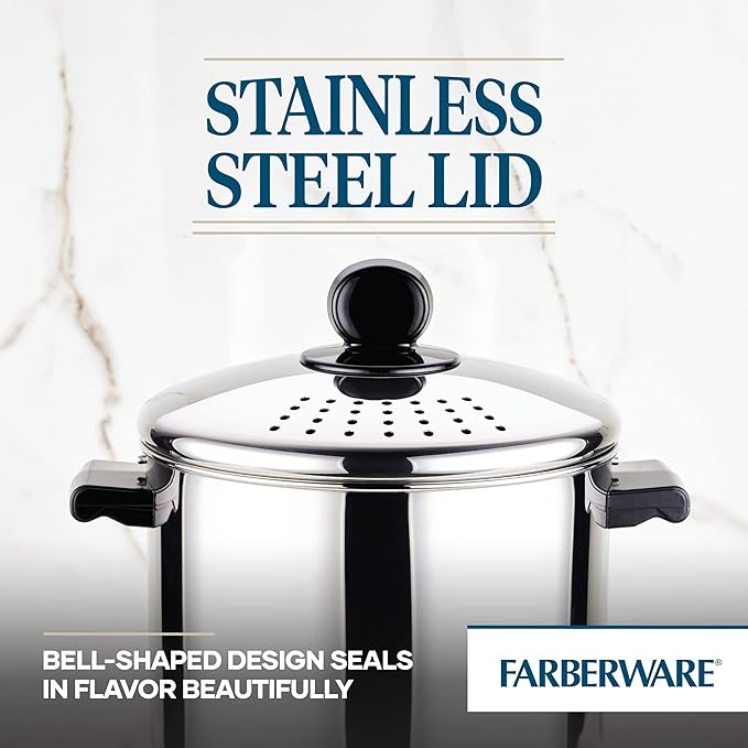 Farberware 70755 Classic Series Stainless Steel 8-Quart Covered Straining Stockpot with Lid, Stainless Steel Pot with Lid, Silver - Image 4