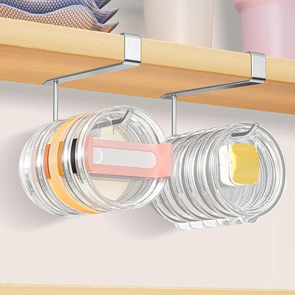 2 Pack Tumbler Lid Organizer, Under Cabinet Cup Lid Holder for Yeti Insulated Mug/Stanley Insulated Mug/Simple Modern Insulated Mug Lid, No Gluing, No Drilling, Up to 10 Lids (Stainless Steel) - Image 8