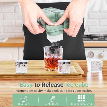 Large Ice Cube Trays for Whiskey: GGOW Big Silicone Ice Cube Trays - Huge Square Ice Cubed Tray for Whisky and Cocktail - Image 2