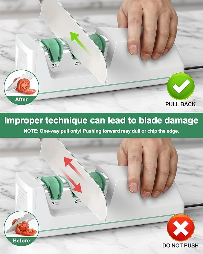 Electric Knife Sharpener with Replaceable Sharpening Head Easy to Change, 3-Stage & 15° Precision Angle Diamond Sharpening System for Metal Knives, Ceramic knives, Exquisite Gifts and Packaging