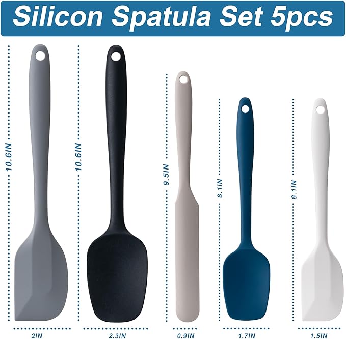 Silicone Spatula Set, 5 Piece Food Grade Rubber Spatulas for Baking, Cooking, and Mixing High Heat Resistant Non Stick Dishwasher Safe BPA-Free (Multicolor2) - Image 2