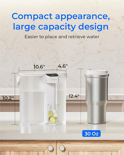 Waterdrop ED02W Compact Electric Water Filter Pitcher, 200-Gallon Rechargeable Instant Powerful Dispenser, NSF/ANSI 42&53&401&372, Reduce PFOA/PFOS, Lead, Chlorine, 14-Cup, NOT Reduce TDS, White