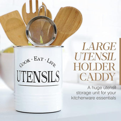 Walford Home Original Kitchen Utensil Holder Crock, White With Premium Padded Base - Vintage Farmhouse Home Kitchen Decor - Large Kitchen Tool Utensil Storage Caddy Organizer - Image 2