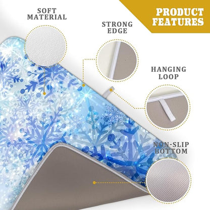 Giwawa 18"x24" Winter Blue Snowflakes Dish Drying Mat Christmas Snow Falling Nature Ice Dish Drainer Mats for Kitchen Microfiber Reversible Dish Drying Rack Pad for Countertop Tabletop Decor