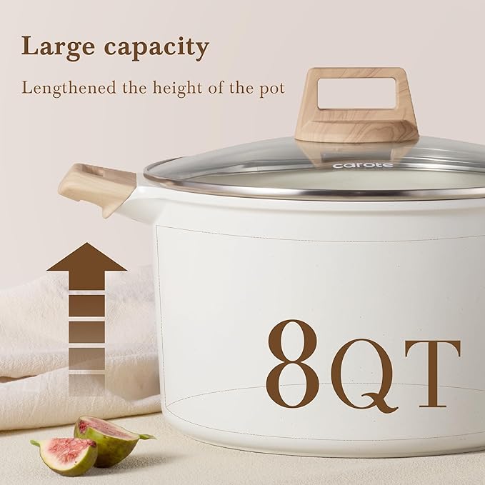 CAROTE 8 Qt Nonstick Stock Pot with Lid Soup Pot, 8 Quart Casserole with Lid, Easy to Clean Non Stick Cooking Pot Cookware PFOA Free, White Granite - Image 3