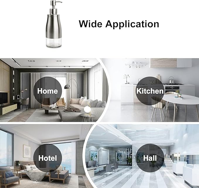 AUMIO Soap Dispenser with Non-Slip Silicone Pad, 2 Pack Kitchen Dish Refillable Liquid Dispensers, Hand Soap Dispenser for Bathroom, Stainless Steel Case Glass Liner Hand Pump Dispenser Silver & Black - Image 8
