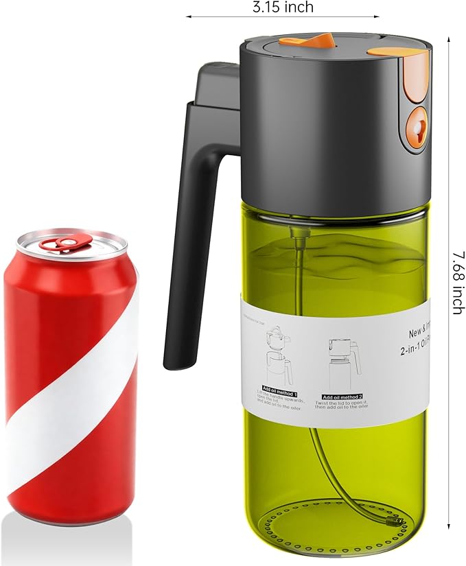 OURCABECUE Upgrade 2 in 1 Oil Sprayer for Cooking, 17oz Light-Blocking Glass Olive Oil Dispenser Bottle for Kitchen, Food-Grade Oil Mister with 8 Stickers for Salad, Frying (Green Bottle-Black Gap) - Image 8