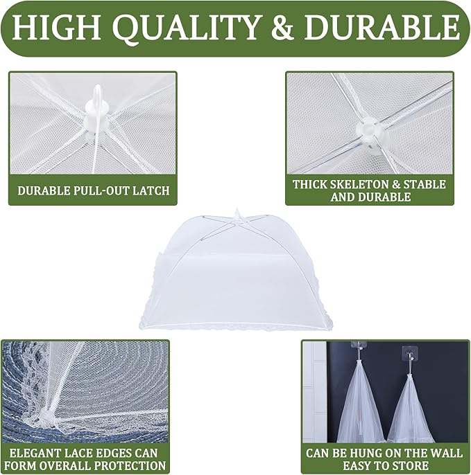 ZMCINER 8 Pack Food Tents Food Covers for Outside Mesh Screen Include 2 Extra Large (40"X 24") & 6 Standard (17"X 17") Collapsible and Reusable Mesh Food Covers for Outdoors, Fruit Cover - Image 5