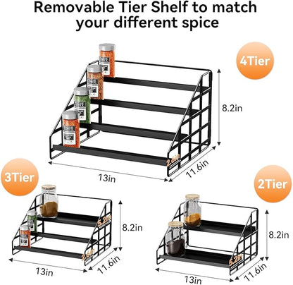 Bunoxea Spice Rack 4 Tier Kitchen Cabinet Organizer,Countertop Spice Rack,Tier Depth Adjustable Cabinet Shelf,Step Spice Organization Easy Visibility,Holds Seasoning and Condiments 2Pack - Image 2