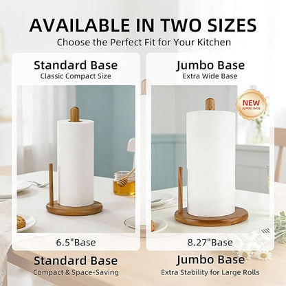 Jumbo Acacia Wood Paper Towel Holder – Large 8.27" Diameter Non-Slip Base, Countertop Wooden Paper Towel Holder for Kitchen, Dining, Coffee Bar, Thick & Stable, Easy Assembly, Natural Wood Finish - Image 2