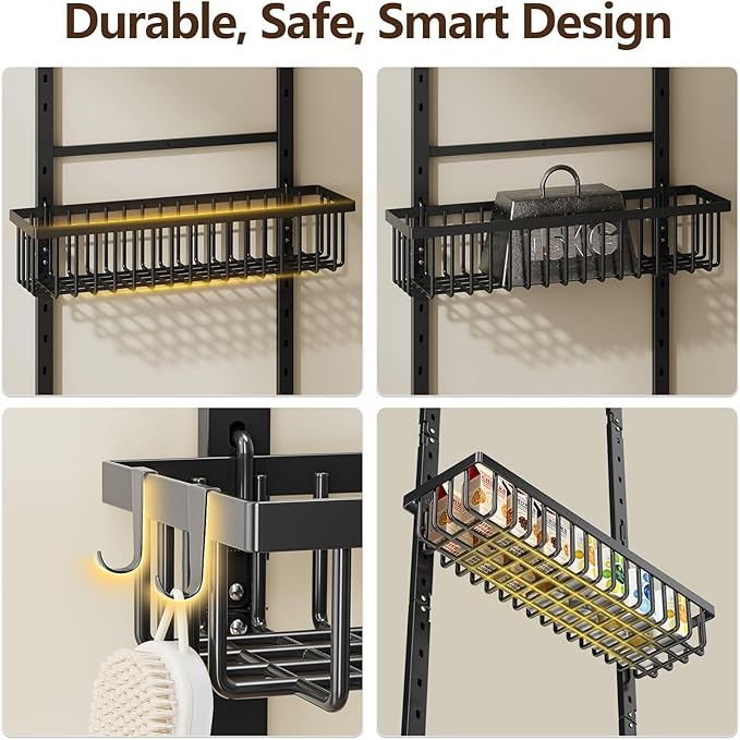 POKIPO 9 Tier Over The Door Pantry Organizer, 2 in 1 Wall Mount or Hanging Spice Rack with Adjustable Deep Basket, Heavy-Duty Seasoning Organizer and Storage for Kitchen Cabinet Closet Bathroom - Image 5