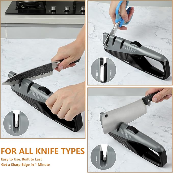 Professional Knife Sharpener with 3-Stage Sharpening - Coarse, Fine & Scissor Slots | 5-Angle Adjustable (15°-24°) | Comfort-Grip Kitchen Knife Sharpener for Kitchen Knives, Pocket, Scissors